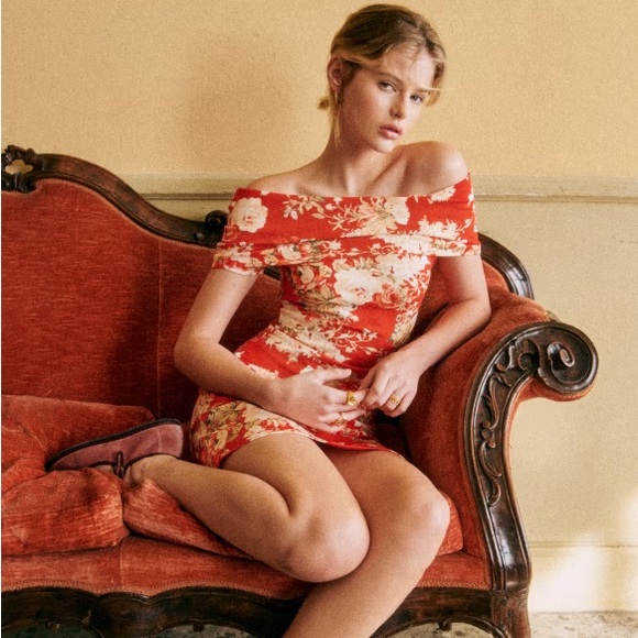 SÉZANE Doriana Bodycon Dress in Red Floral Print sz L NWT - Picture 4 of 11